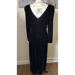 Vintage Maggy London Midi Velvet Dress, black, size 12